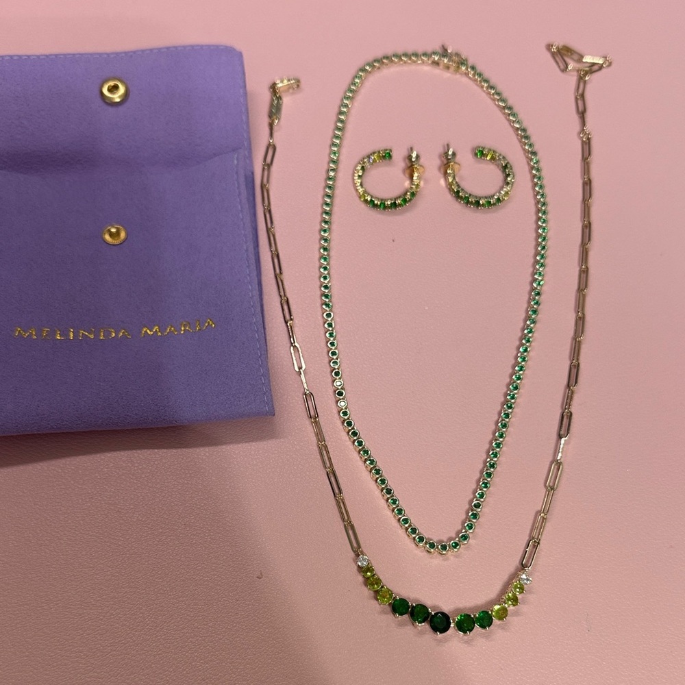 Melinda Maria Emerald and Gold Necklace Set